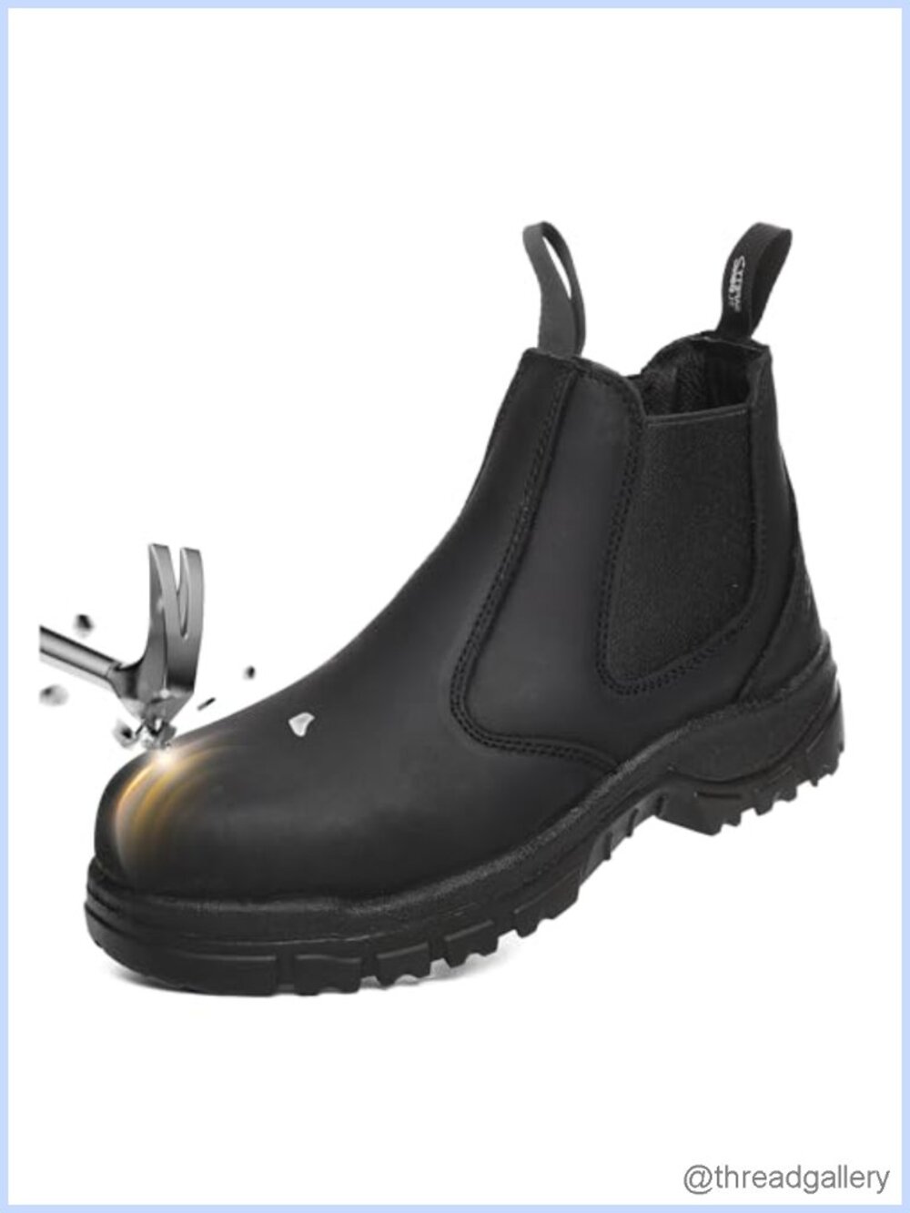SAFETY LOONG Leather Composite Toe Slip On Chelsea Work Boots